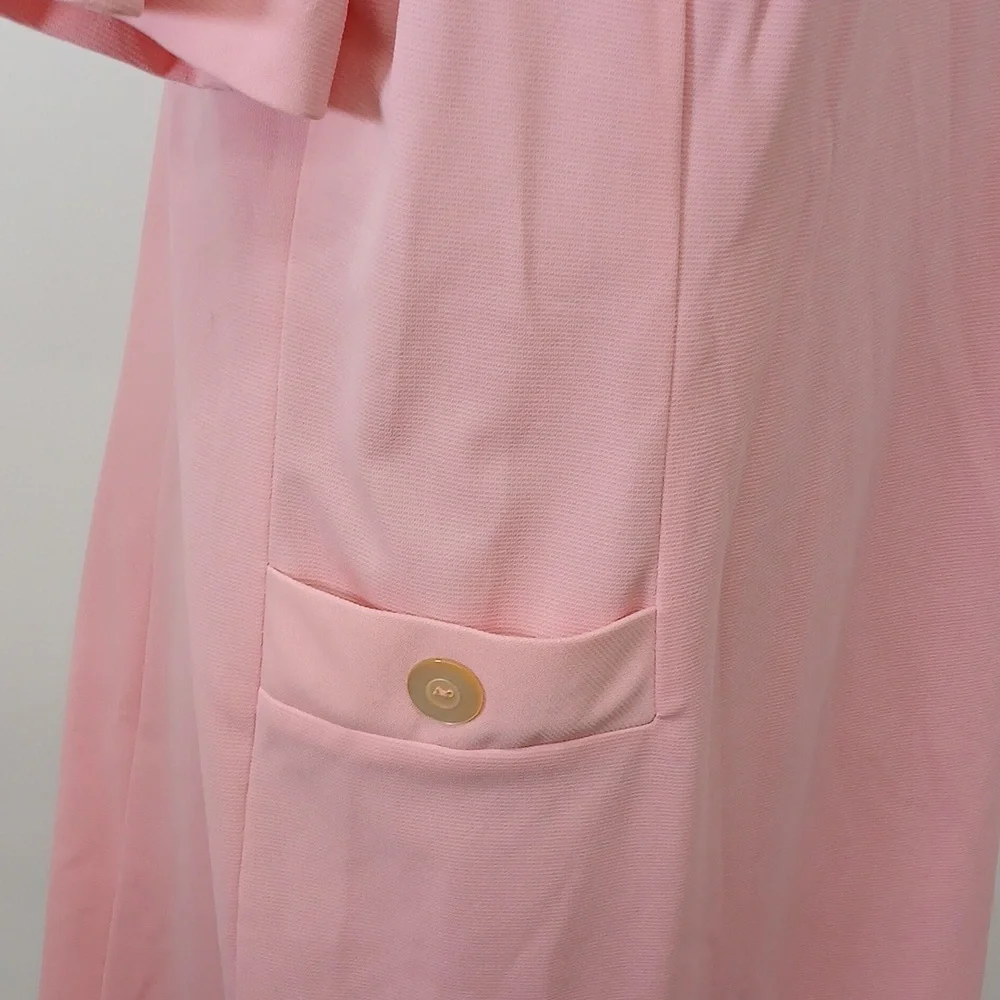 Vintage Eileen Scott Pink Polyester House Dress with Faux Pockets / Size 22 1/2